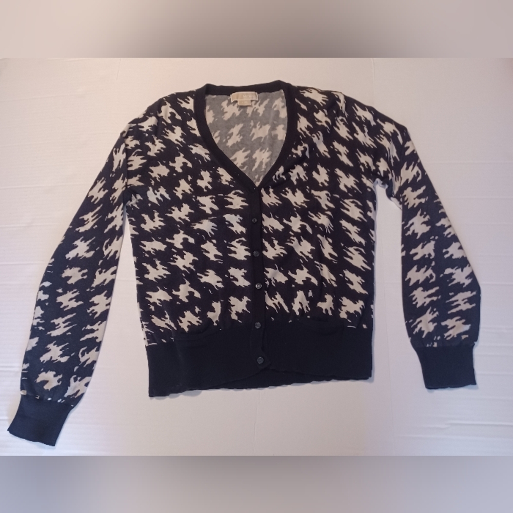Michael Kors Black and Cream Patterned Cardigan